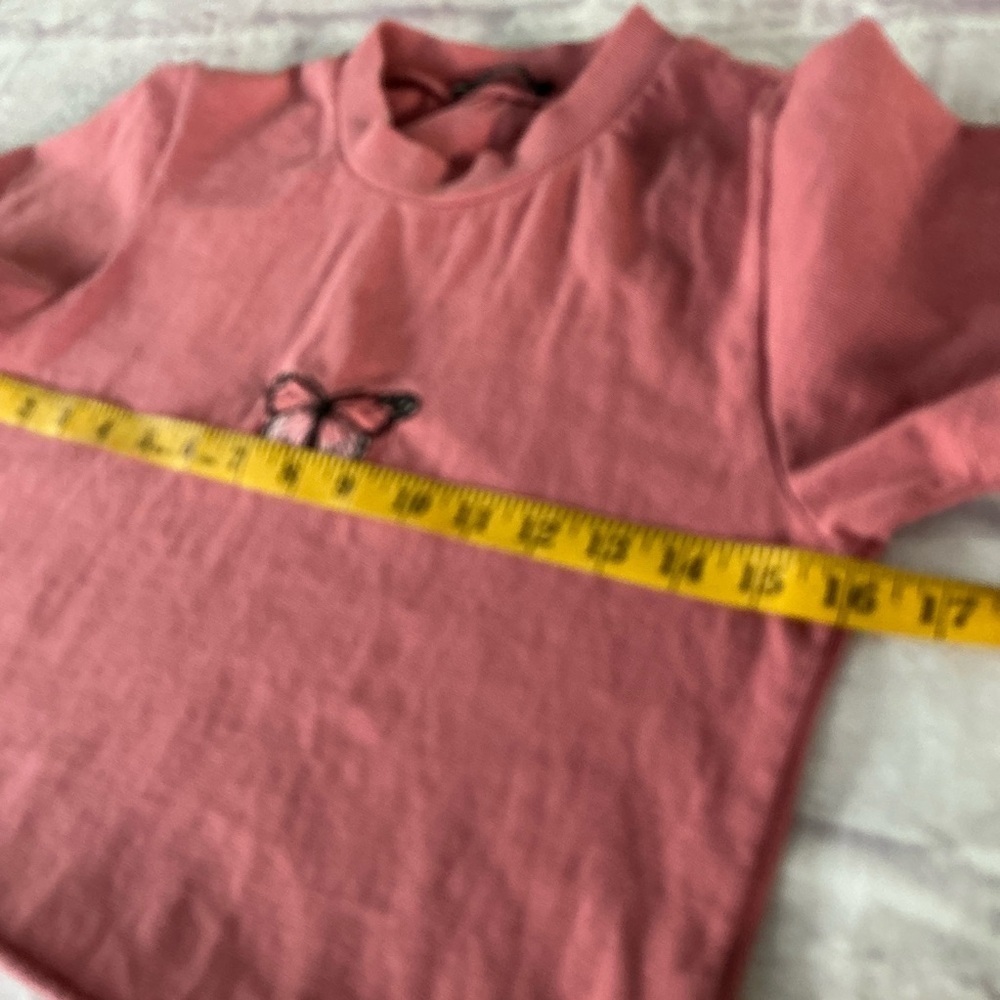 Brandy Melville Butterfly Cropped Top Shorts Sleeve Pink Size Small Teen Size - Picture 5 of 7